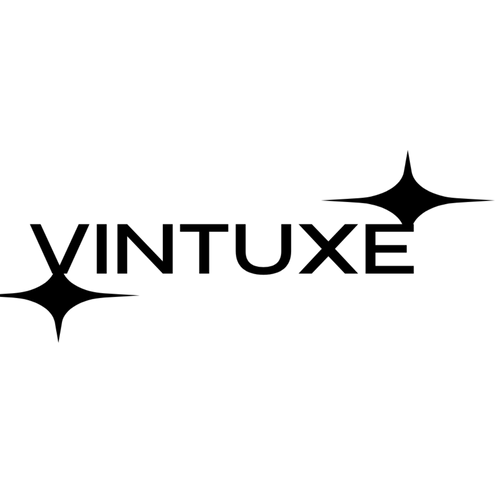 Black VINTUXE logo text with two black sparkle/starburst graphics on a plain white background.