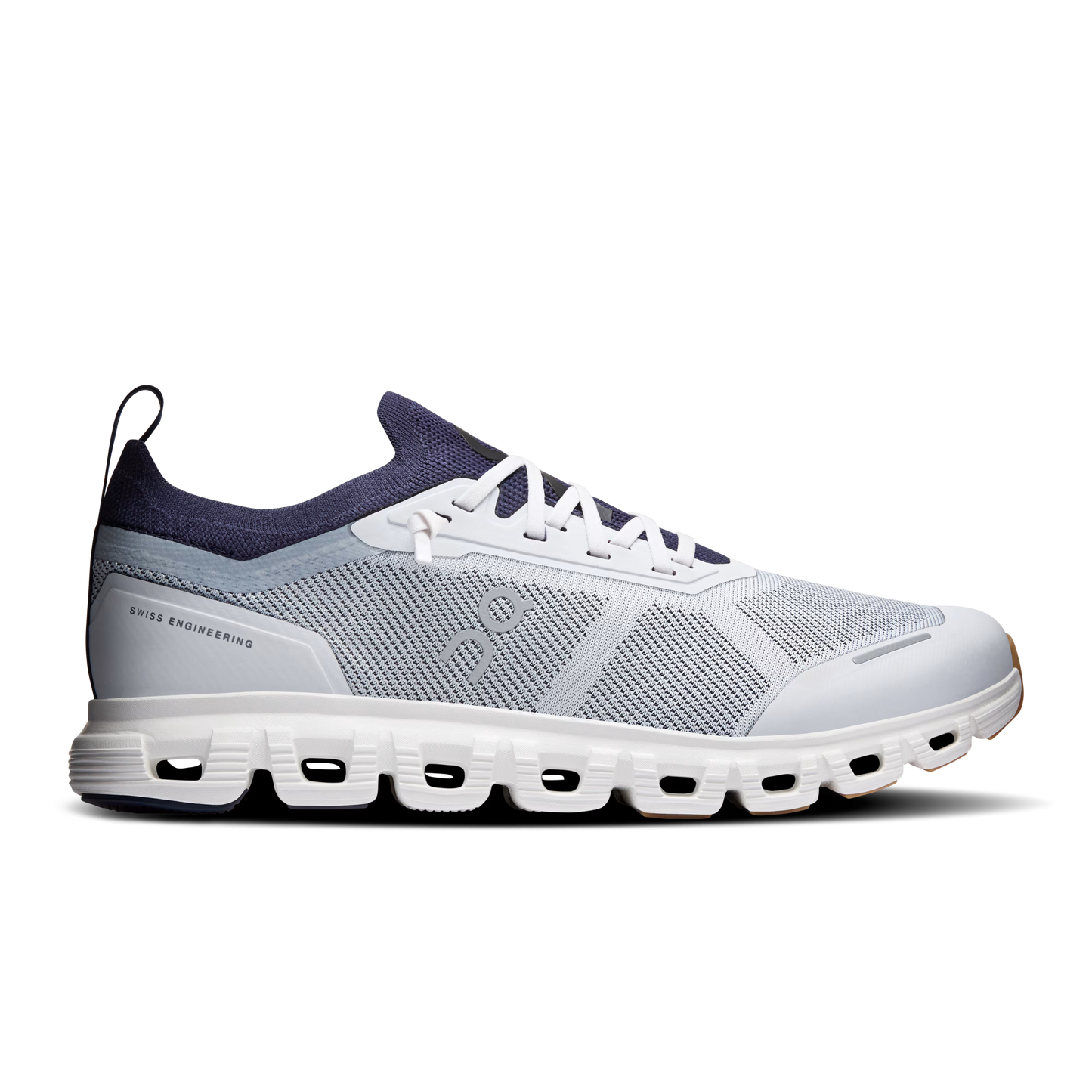 On Cloud sneaker in White / Navy colorway, side view