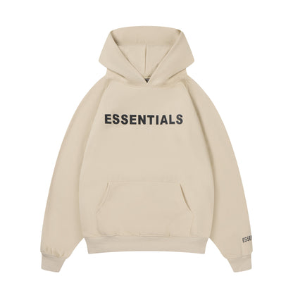 Essentials Hoodie - Cream Oversized Long-Sleeve Pullover Unisex