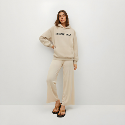 Essentials Hoodie - Cream Oversized Long-Sleeve Pullover Unisex