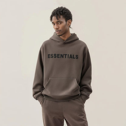 Essentials Hoodie - Cream Oversized Long-Sleeve Pullover Unisex