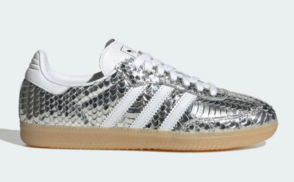 Adidas Samba silver metallic snakeskin side view