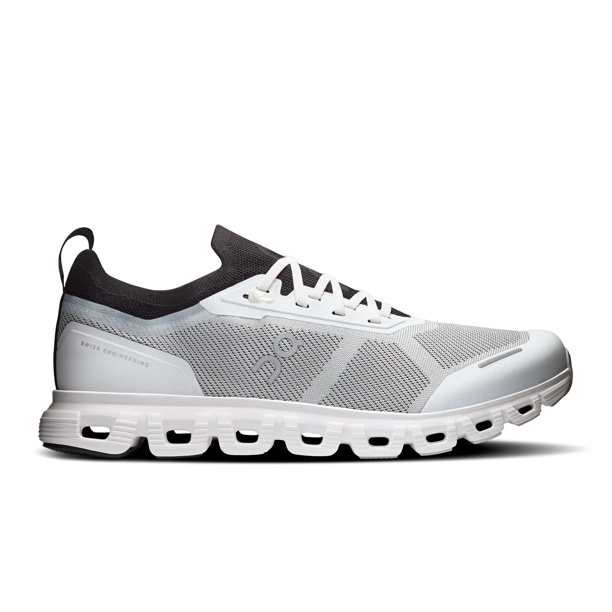 On Cloud sneaker in White / Black colorway, side view