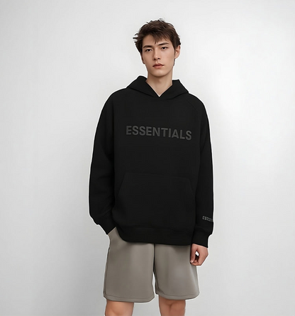 Essentials Hoodie - Black Oversized Long-Sleeve Pullover Unisex